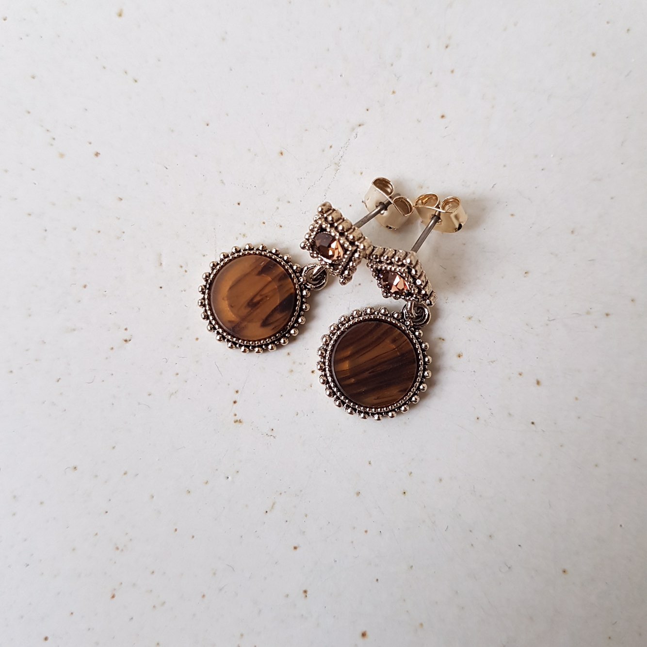 Loose stone petite drop earrings 3color Antique Mi