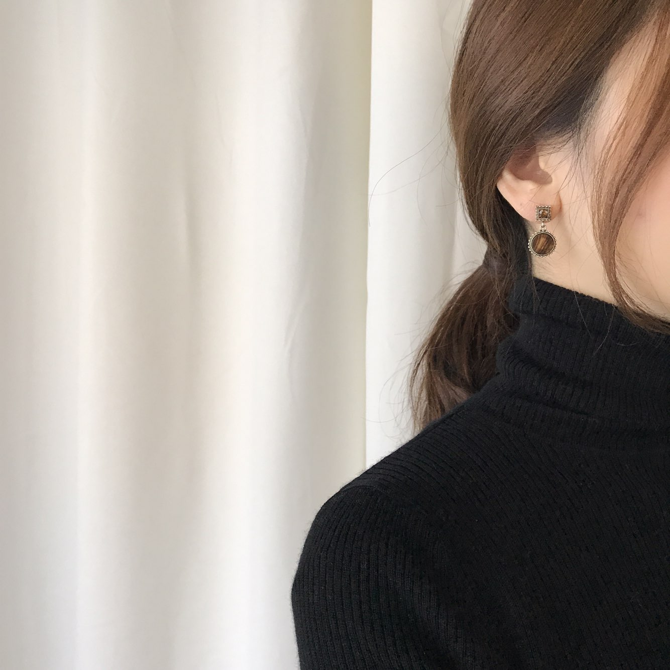 Loose stone petite drop earrings 3color Antique Mi