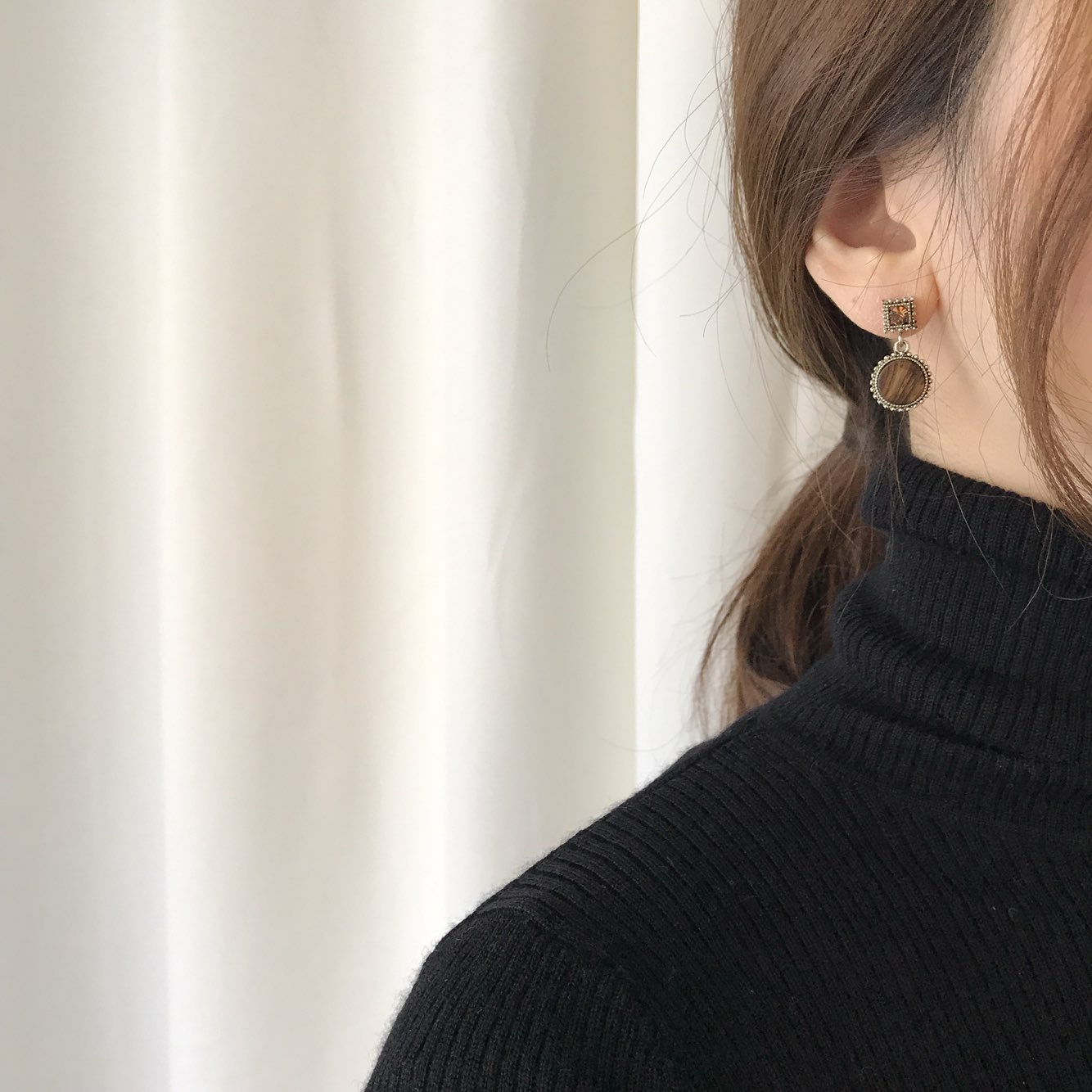 Loose stone petite drop earrings 3color Antique Mi