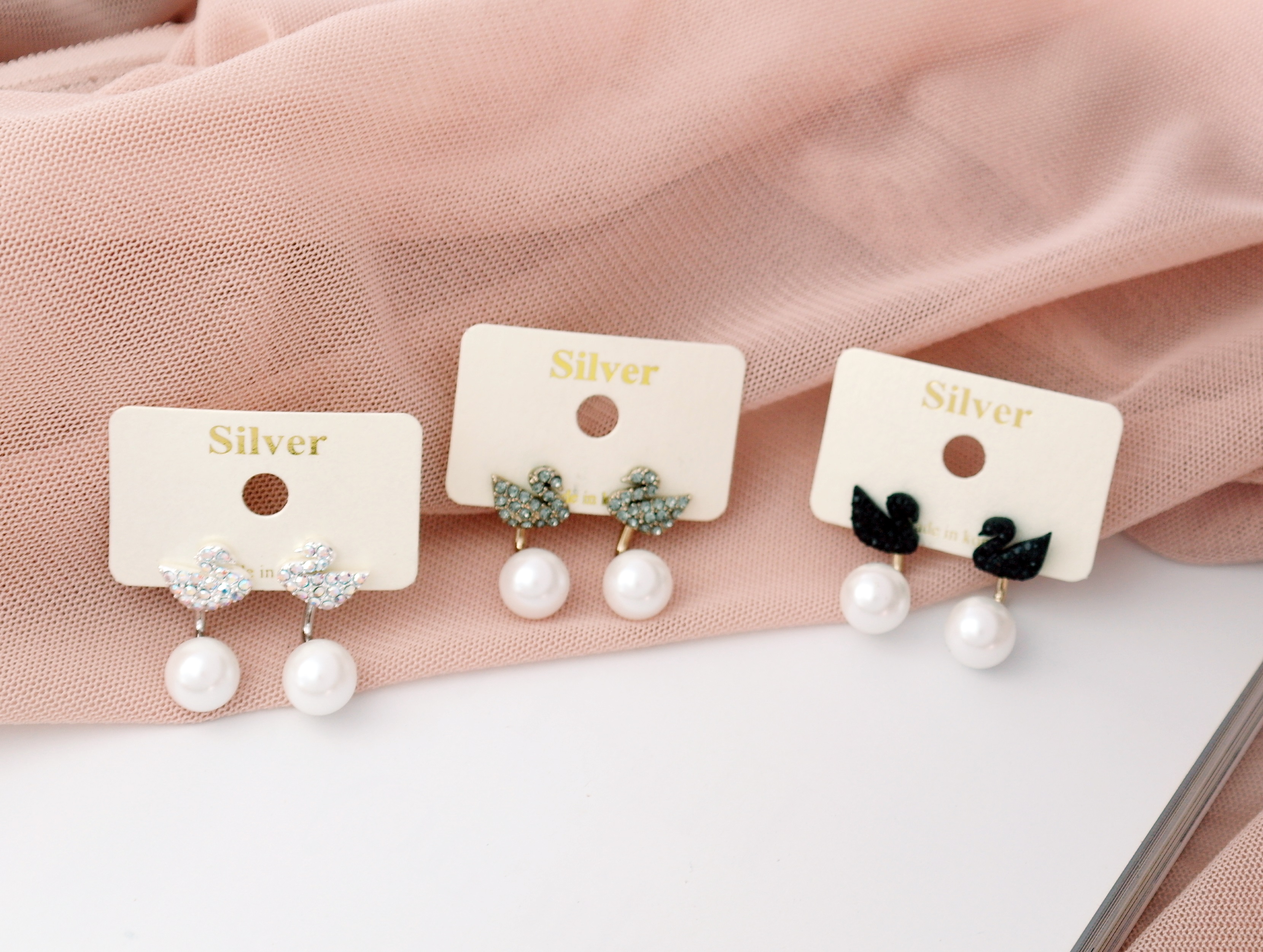 Black Swan Two-Way Pearl Earrings Gilded Wedding F