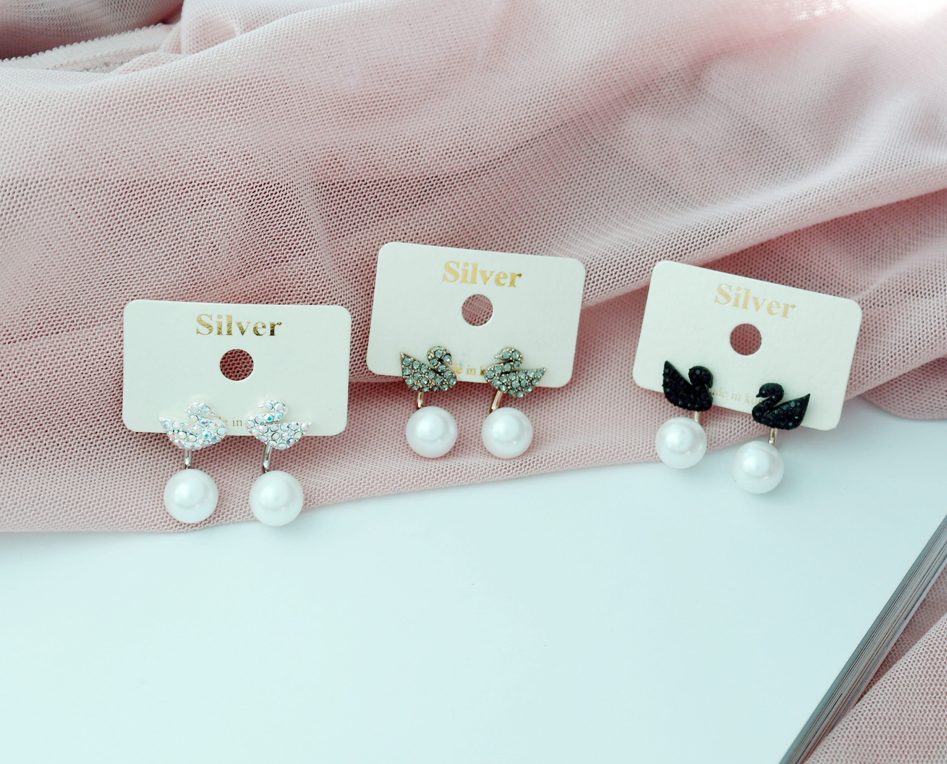 Black Swan Two-Way Pearl Earrings Gilded Wedding F