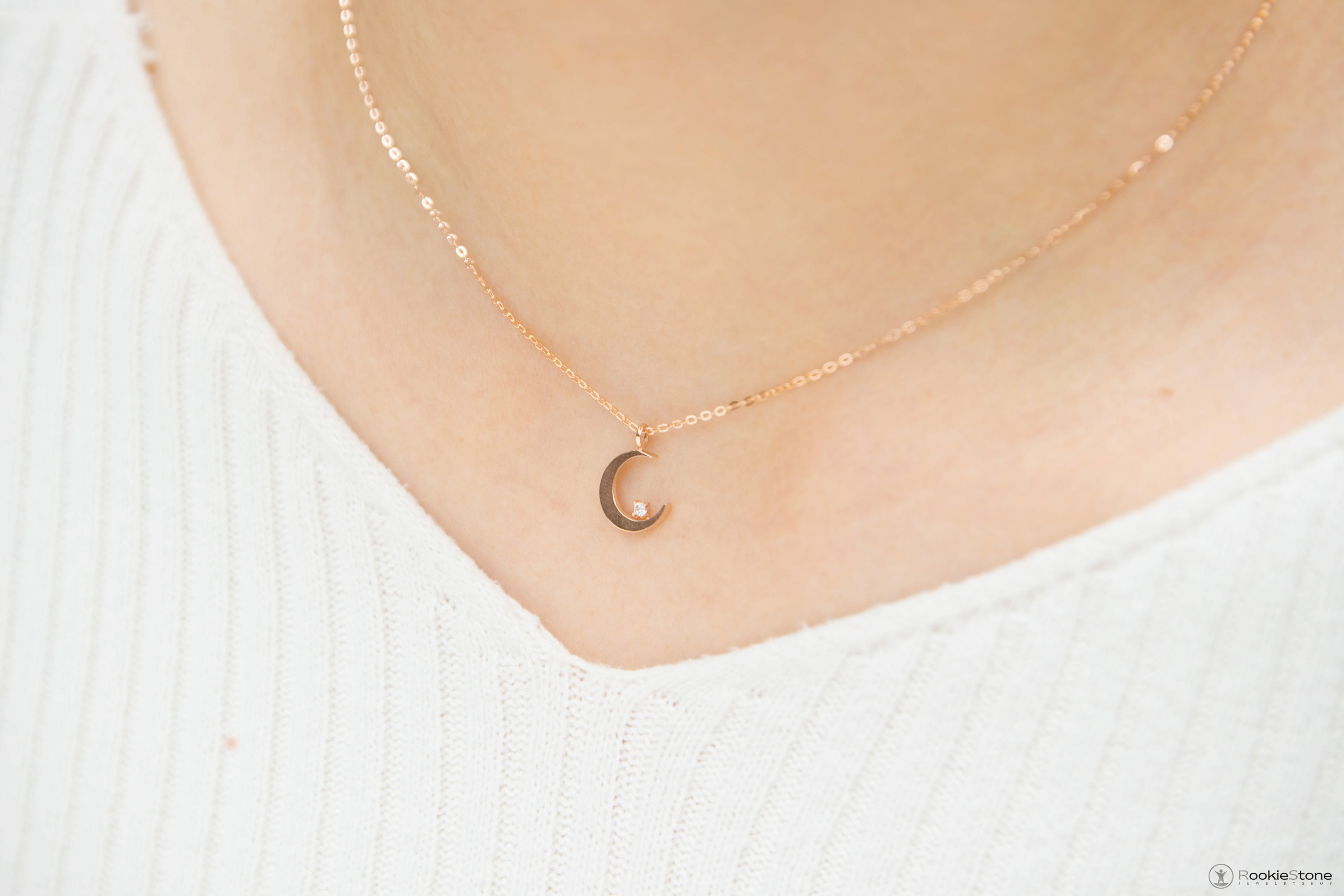 14K Lady Crescent Necklace 14k Pendant 14k Gift 14