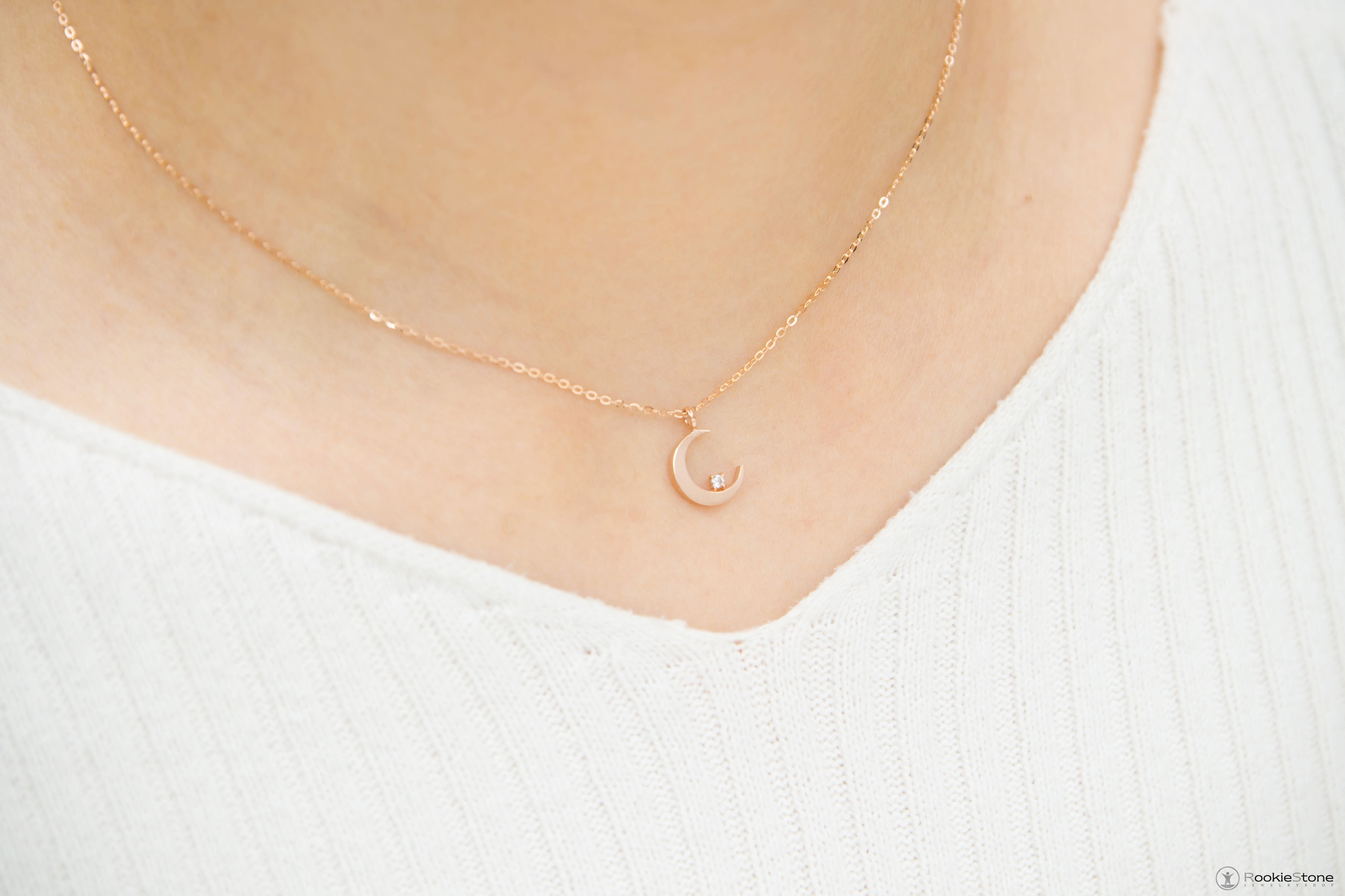 14K Lady Crescent Necklace 14k Pendant 14k Gift 14