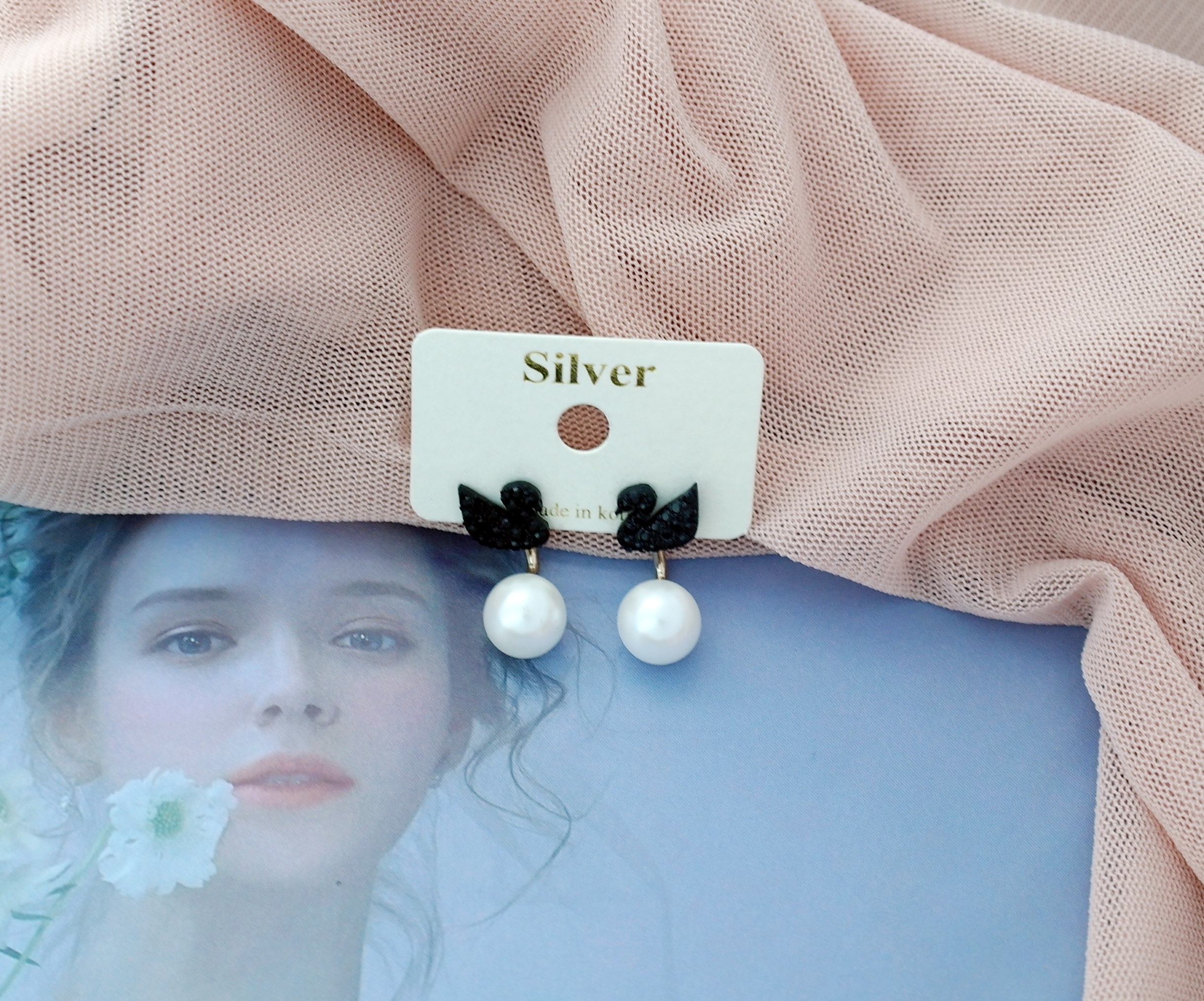 Black Swan Two-Way Pearl Earrings Gilded Wedding F