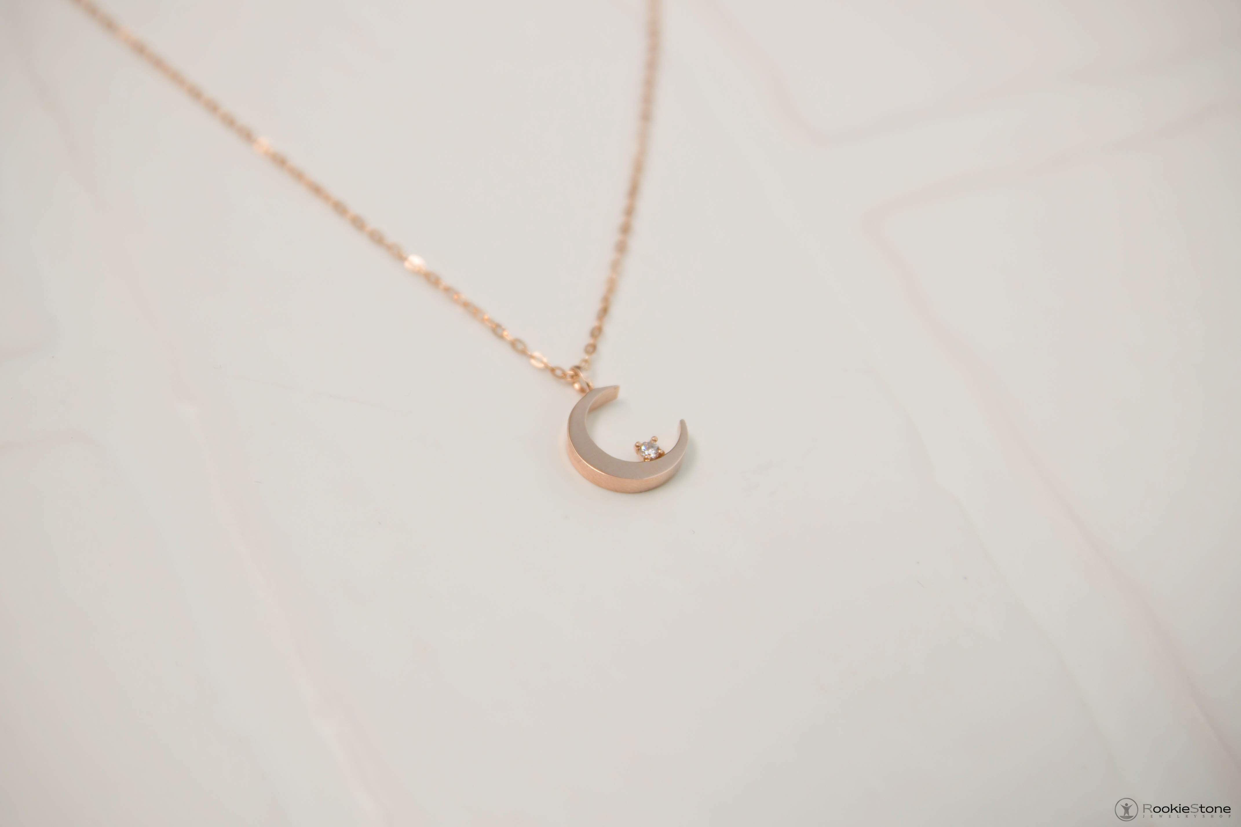 14K Lady Crescent Necklace 14k Pendant 14k Gift 14