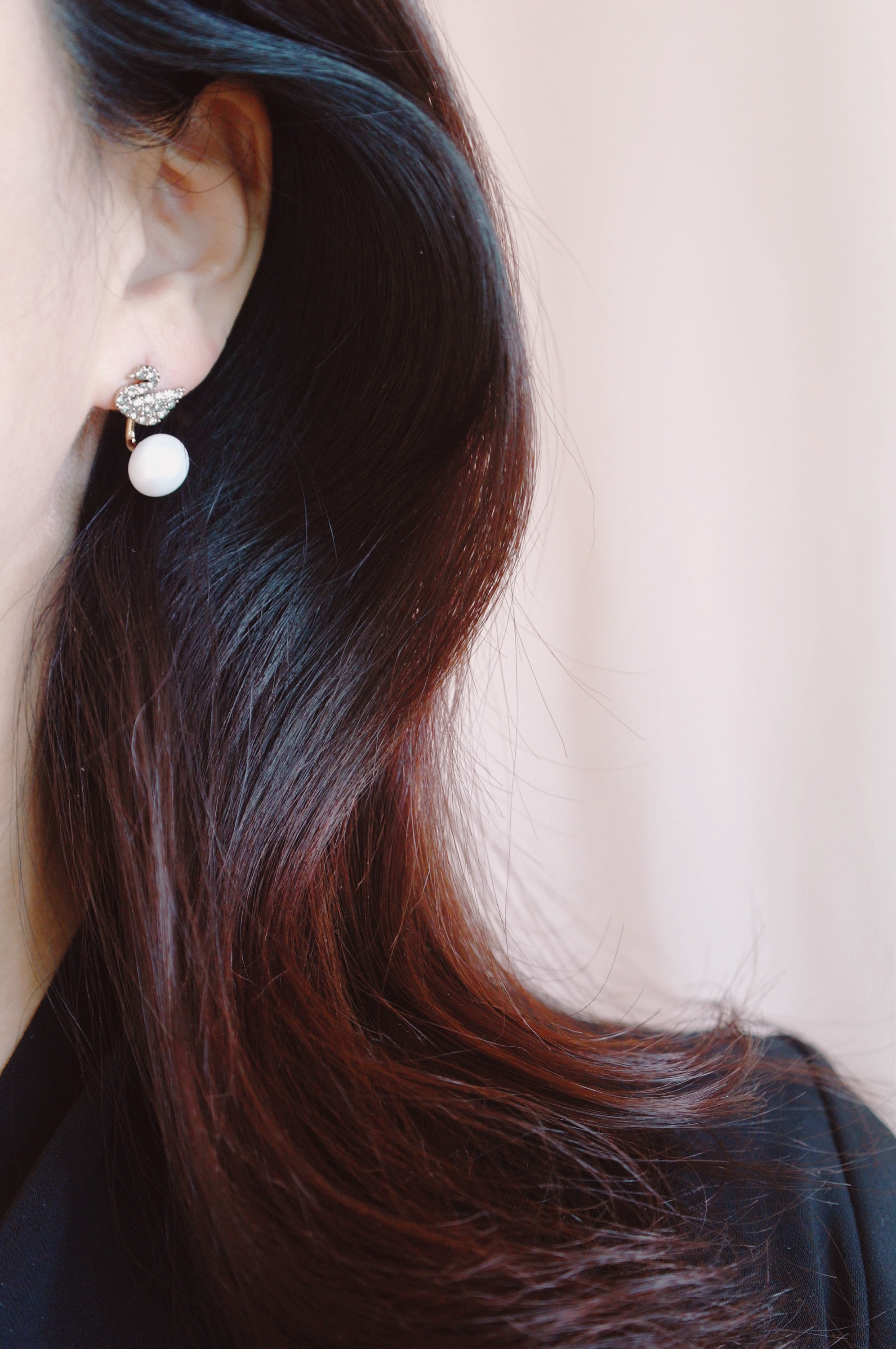 Black Swan Two-Way Pearl Earrings Gilded Wedding F