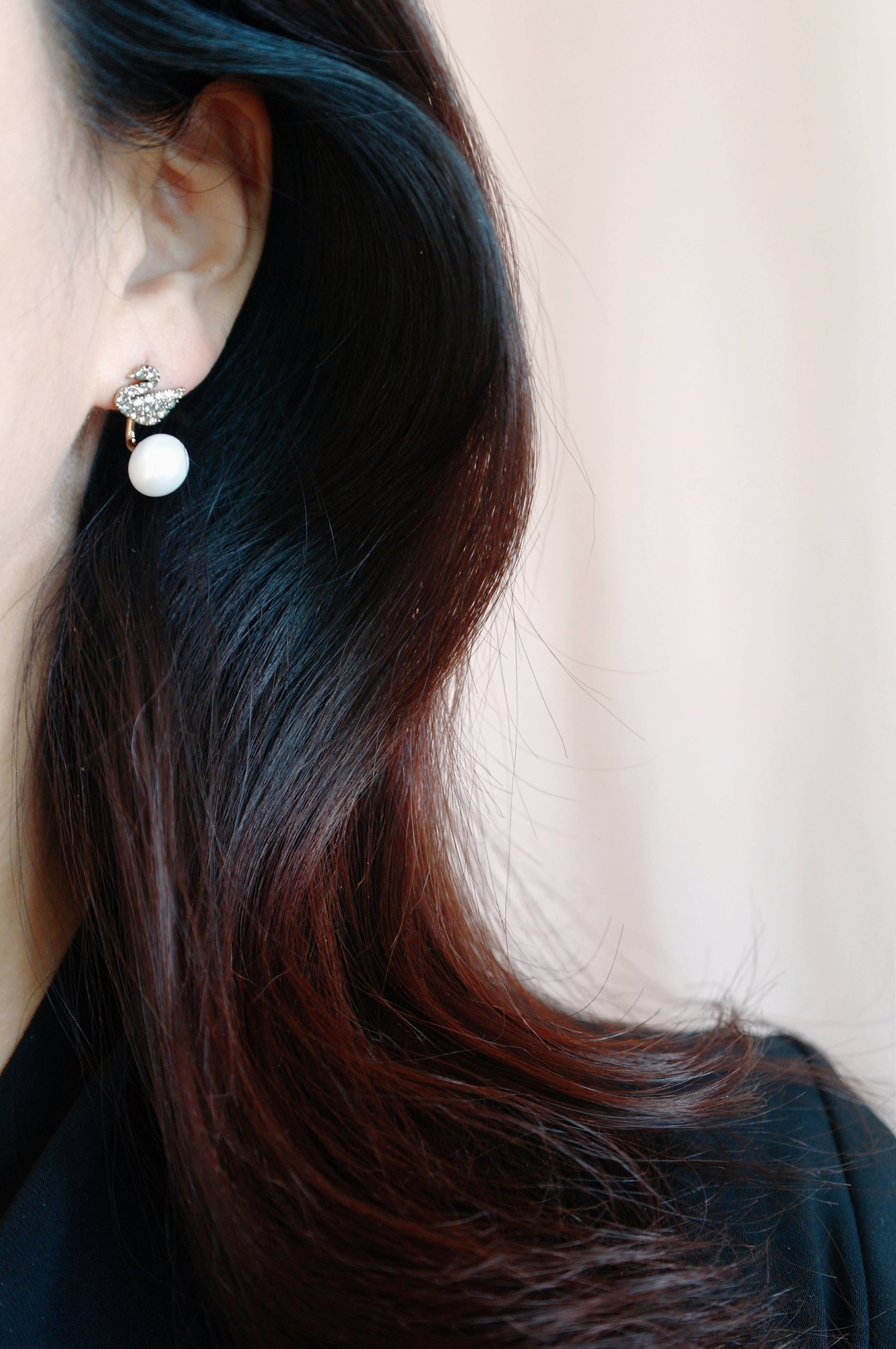 Black Swan Two-Way Pearl Earrings Gilded Wedding F