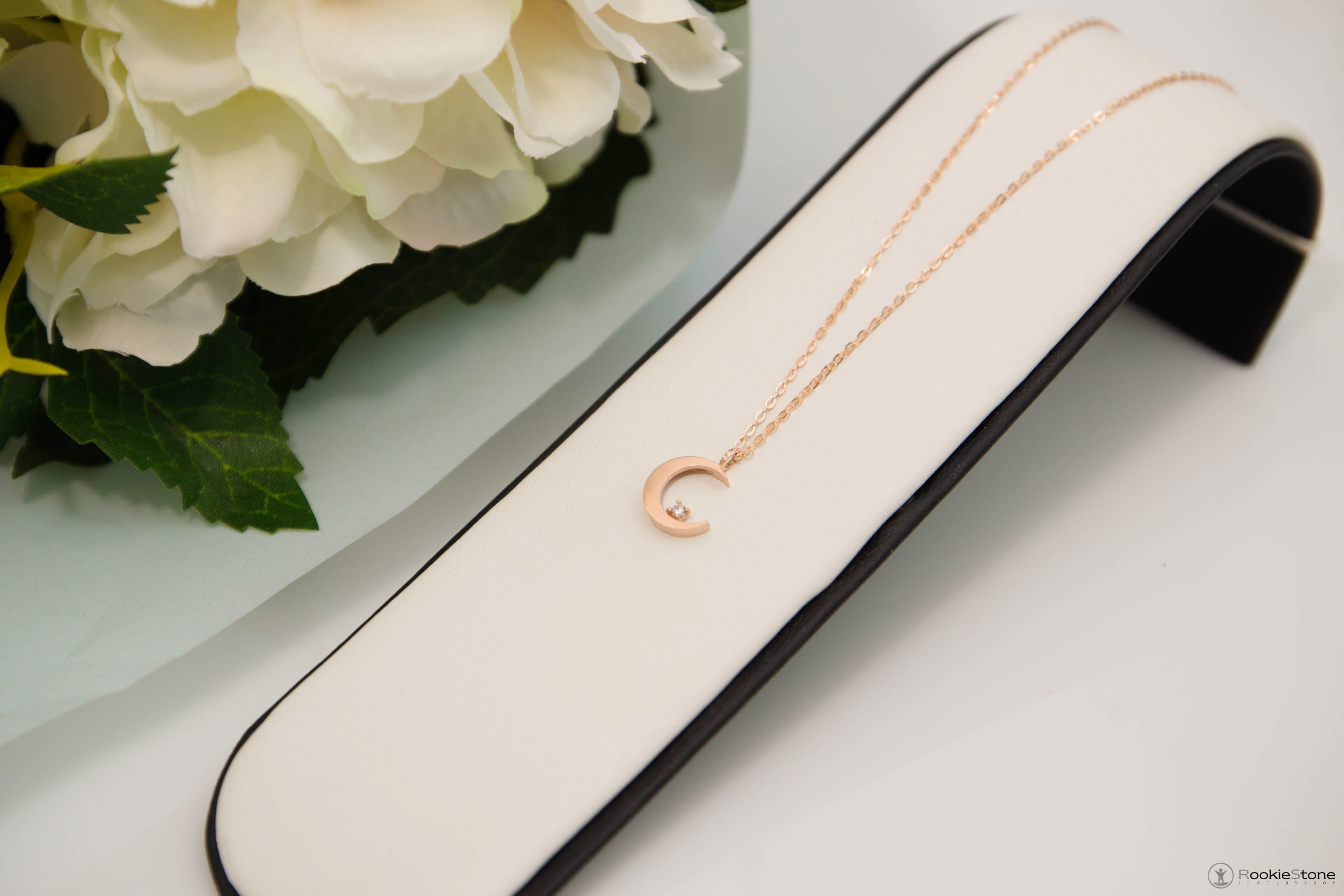 14K Lady Crescent Necklace 14k Pendant 14k Gift 14