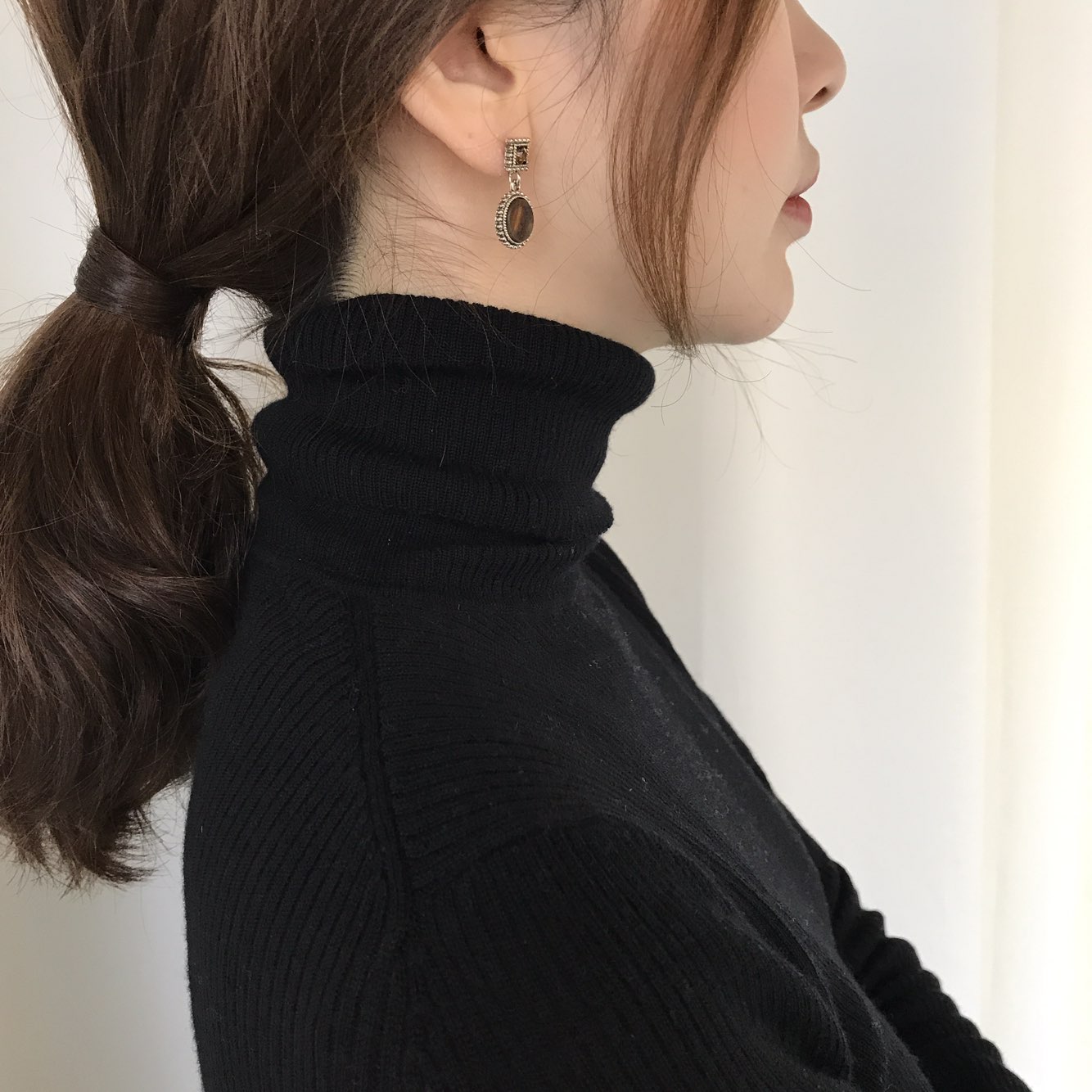 Loose stone petite drop earrings 3color Antique Mi