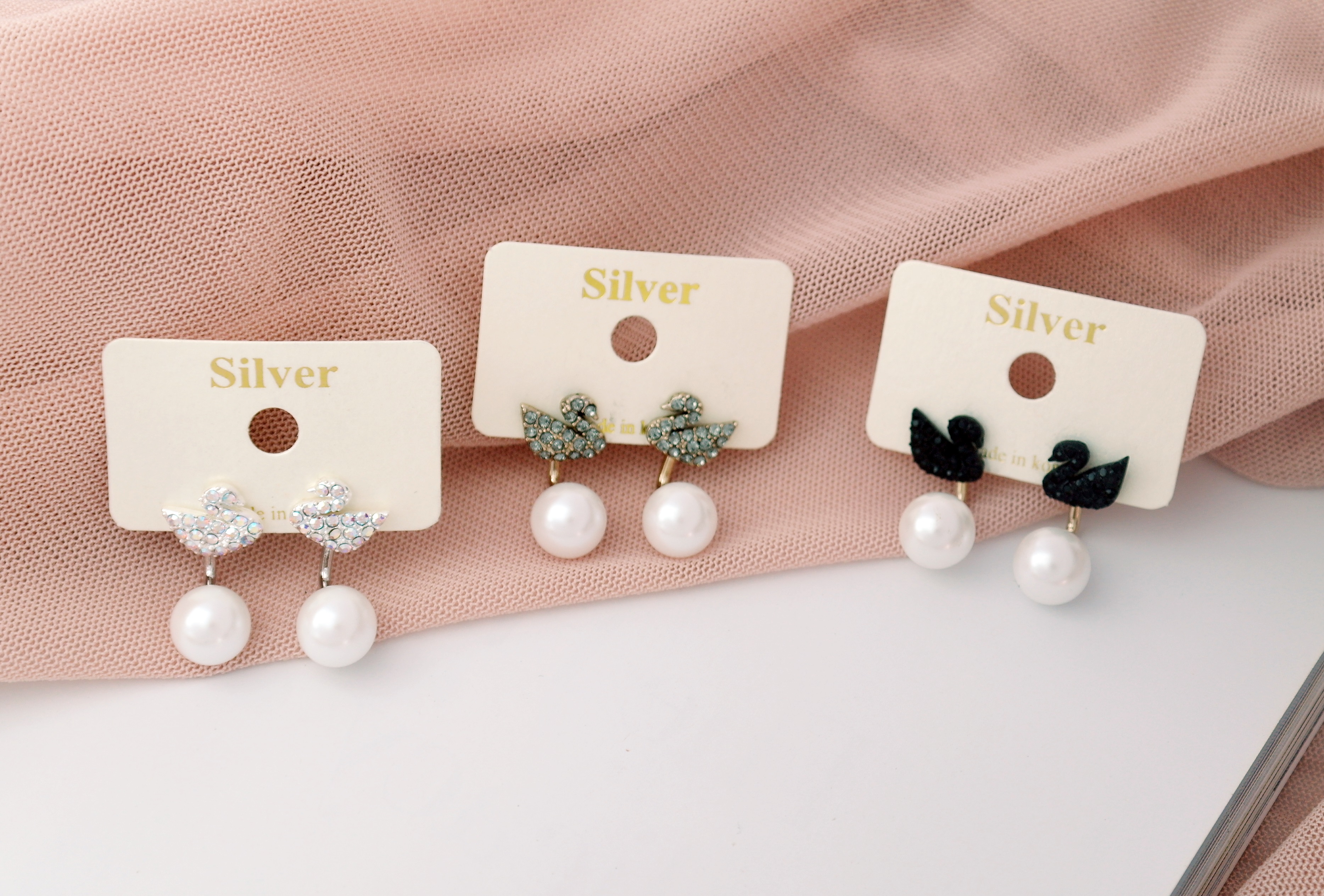 Black Swan Two-Way Pearl Earrings Gilded Wedding F