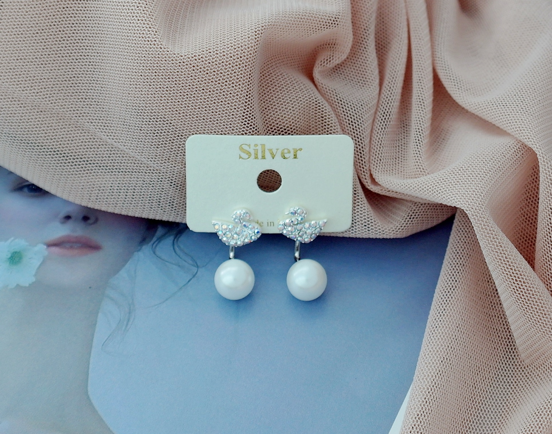 Black Swan Two-Way Pearl Earrings Gilded Wedding F