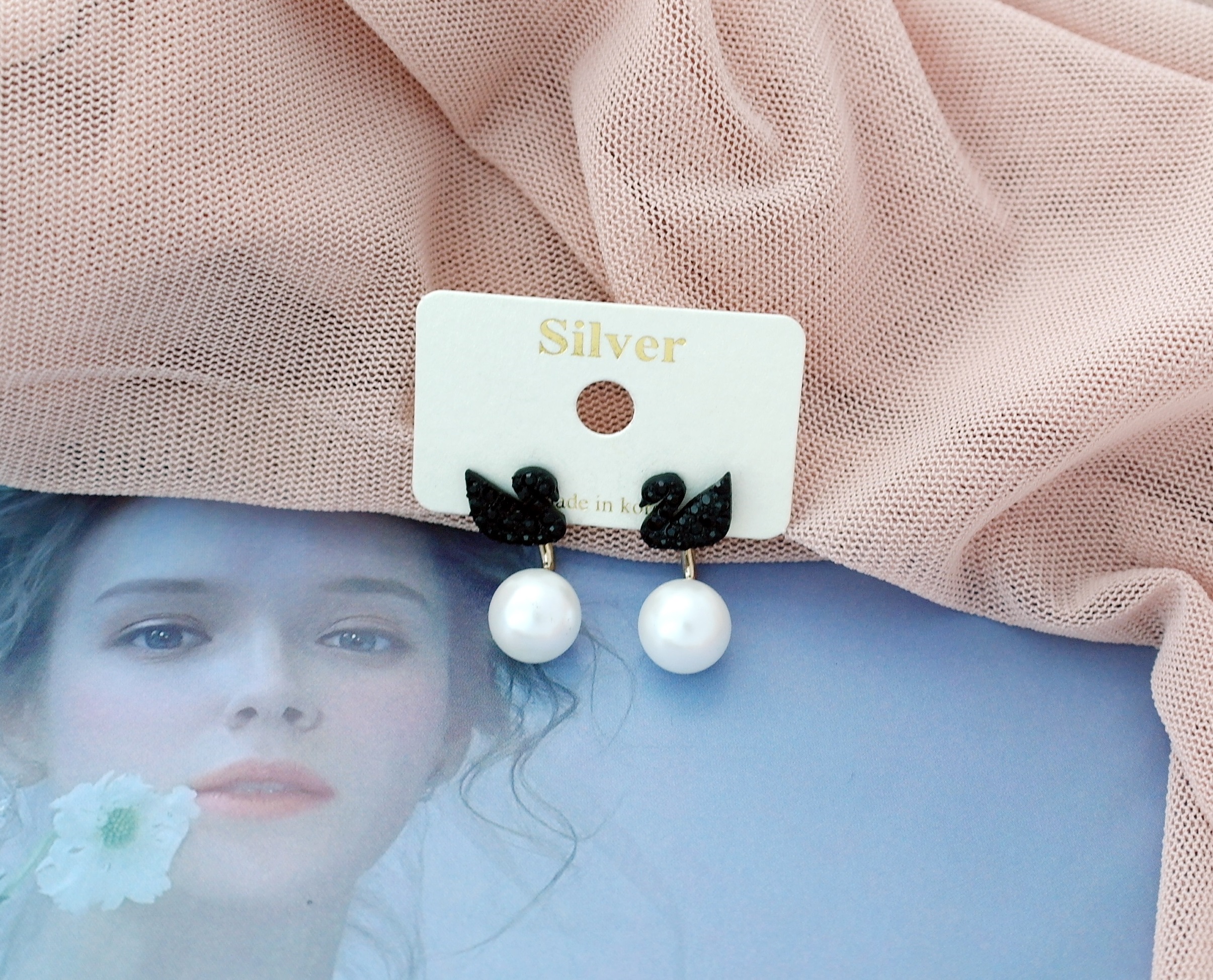 Black Swan Two-Way Pearl Earrings Gilded Wedding F