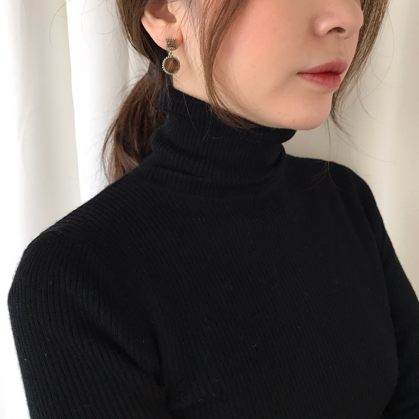 Loose stone petite drop earrings 3color Antique Mi