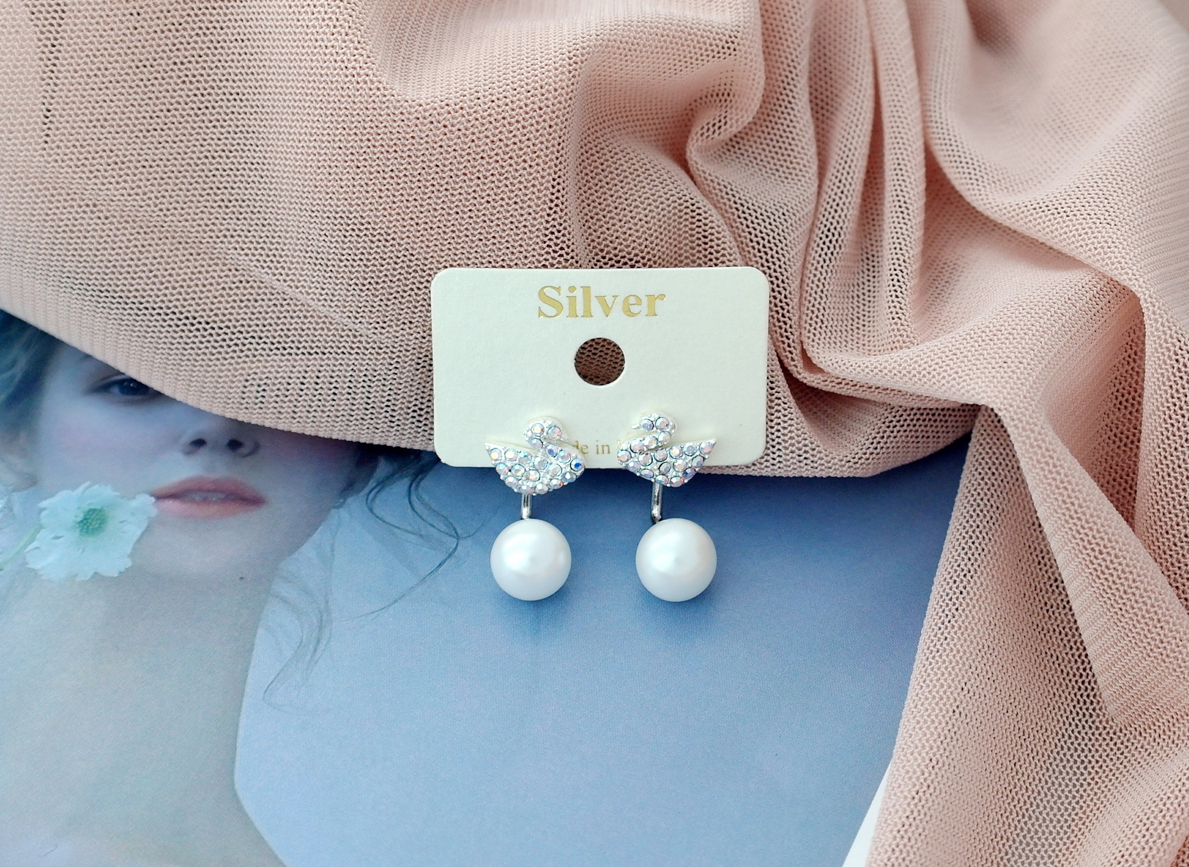 Black Swan Two-Way Pearl Earrings Gilded Wedding F