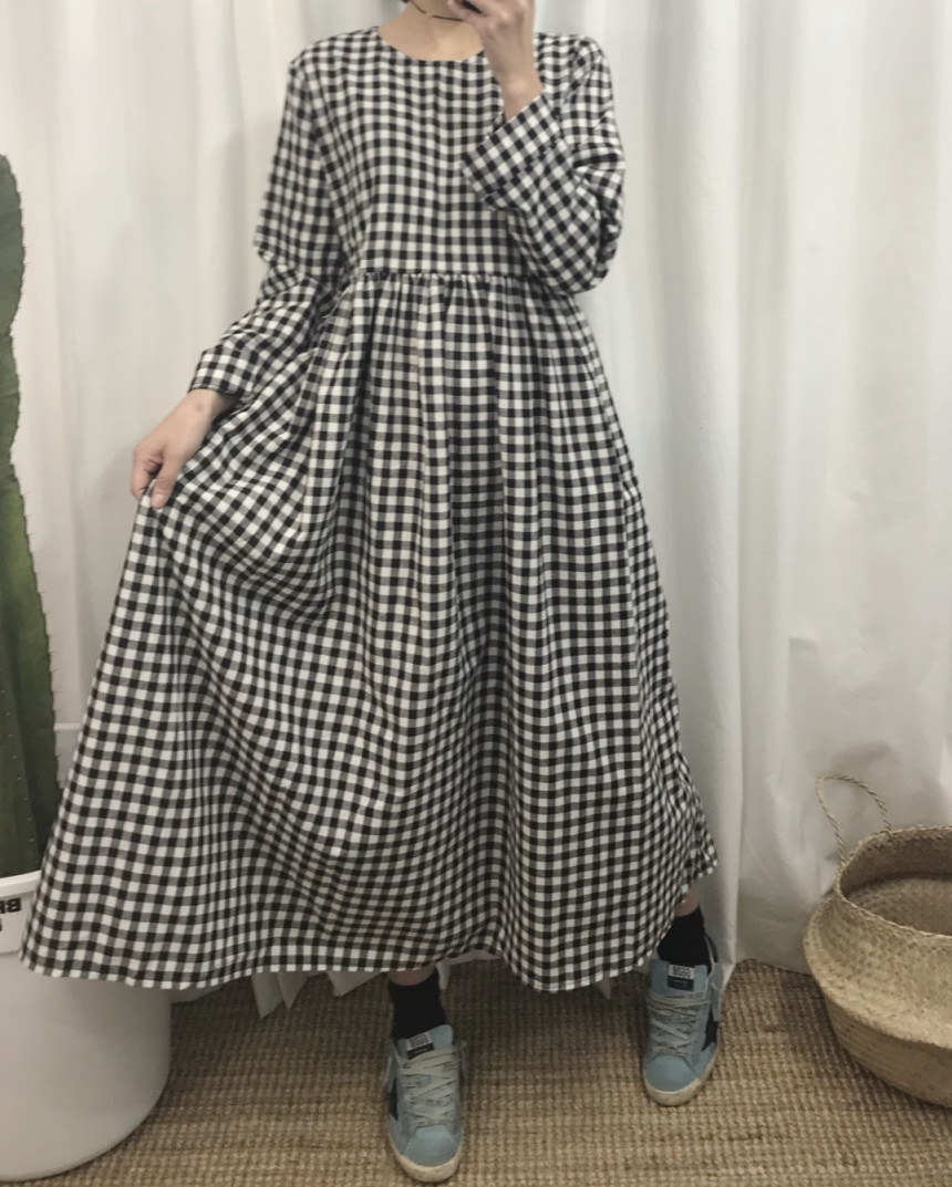 Flare check dress