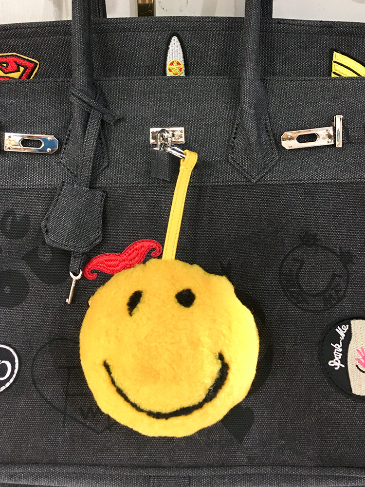 Natural cowhide strap Real fleece Big smiley face 