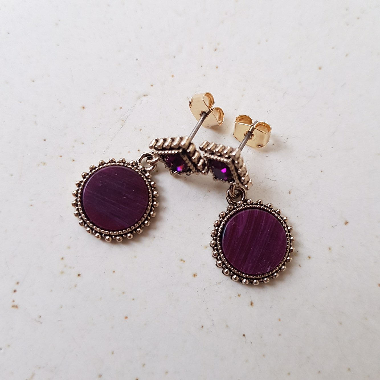 Loose stone petite drop earrings 3color Antique Mi