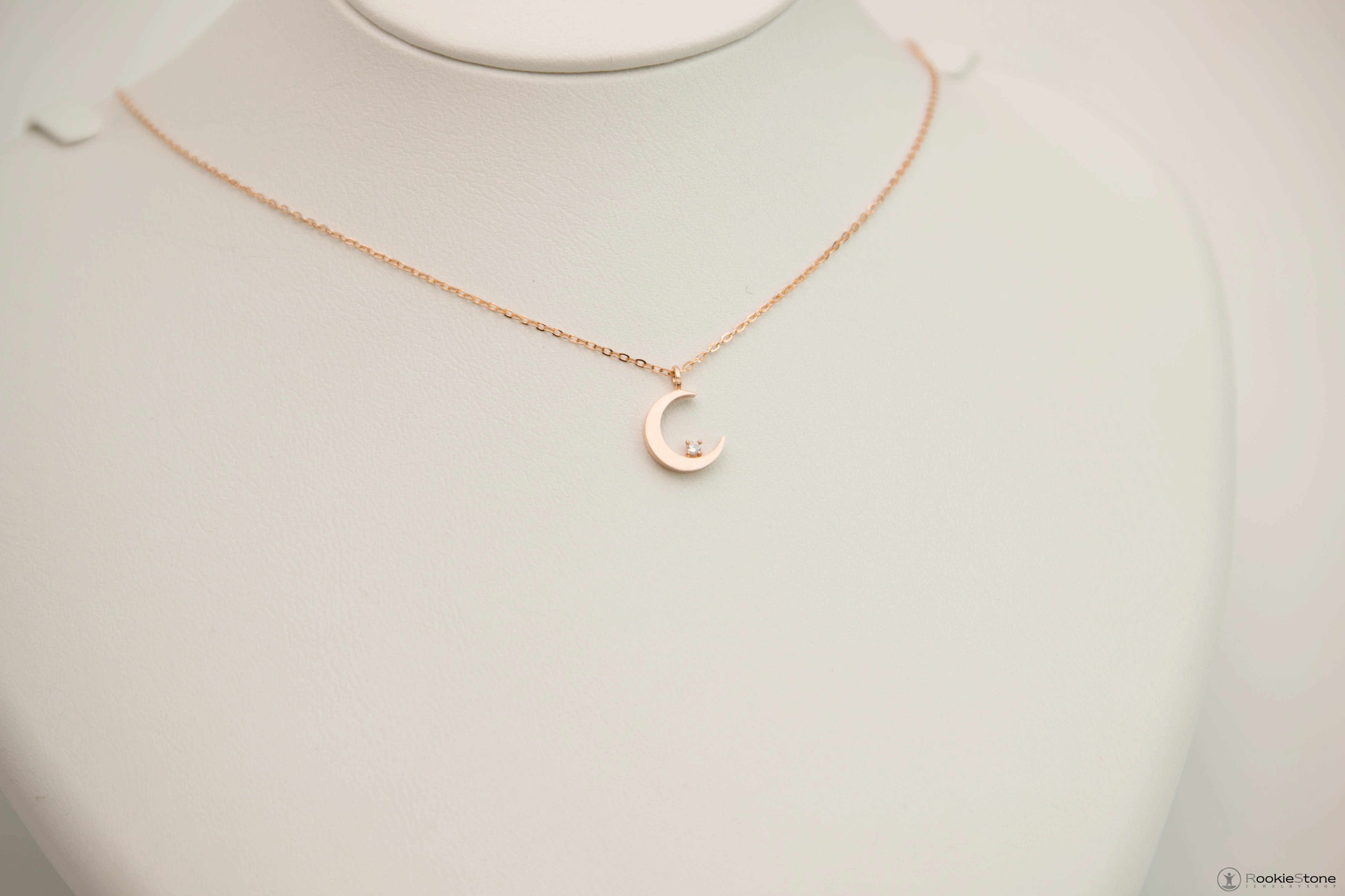 14K Lady Crescent Necklace 14k Pendant 14k Gift 14