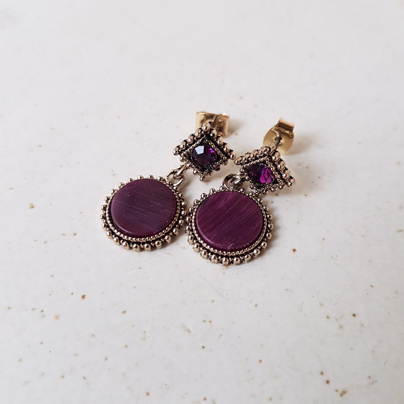 Loose stone petite drop earrings 3color Antique Mi
