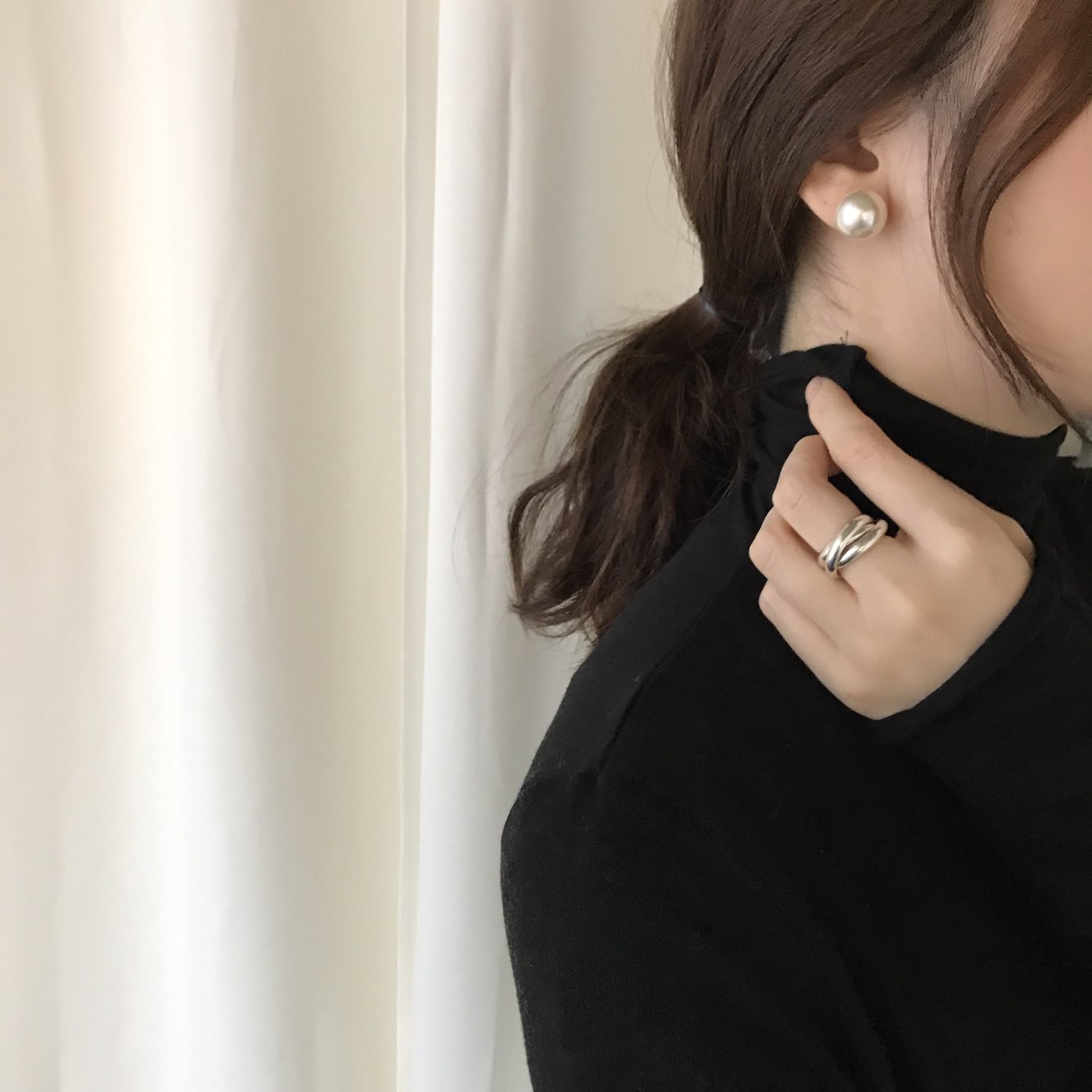 Nat Pearl Ribbon Uncut Drop Earrings 4color Unbala