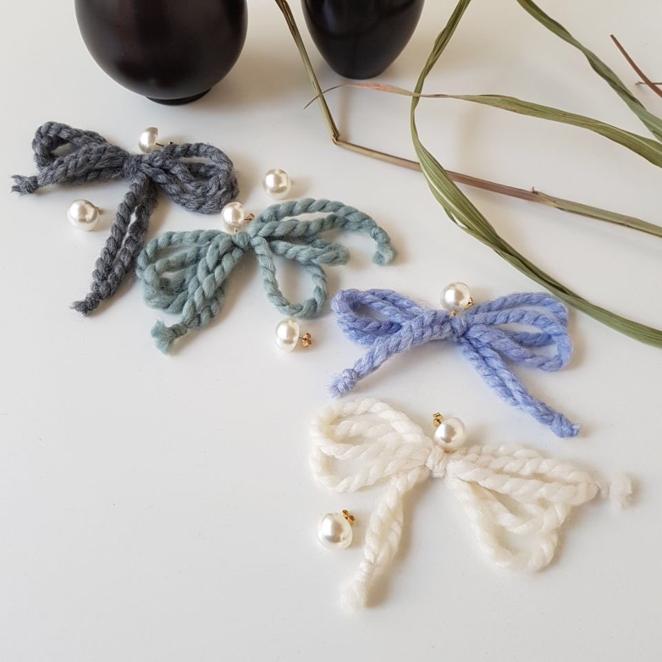 Nat Pearl Ribbon Uncut Drop Earrings 4color Unbala