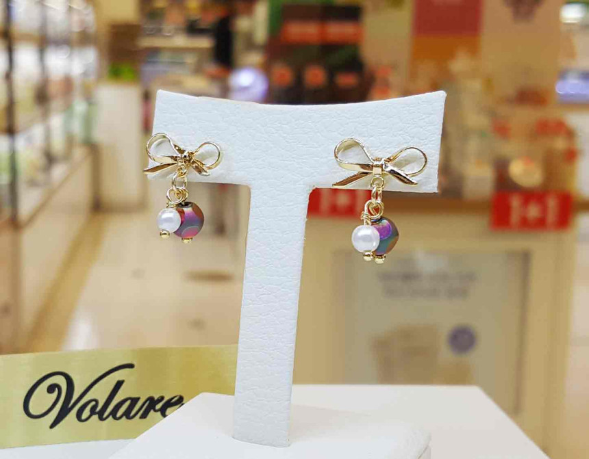 BOLLER Ribbon Stone Pearl Rattle Earrings TIT280 C