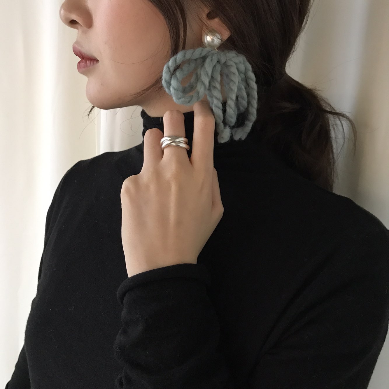 Nat Pearl Ribbon Uncut Drop Earrings 4color Unbala