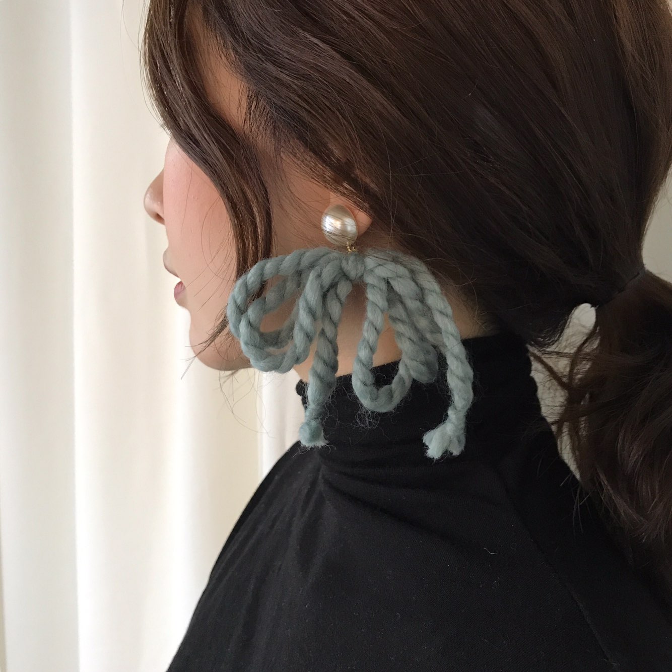 Nat Pearl Ribbon Uncut Drop Earrings 4color Unbala