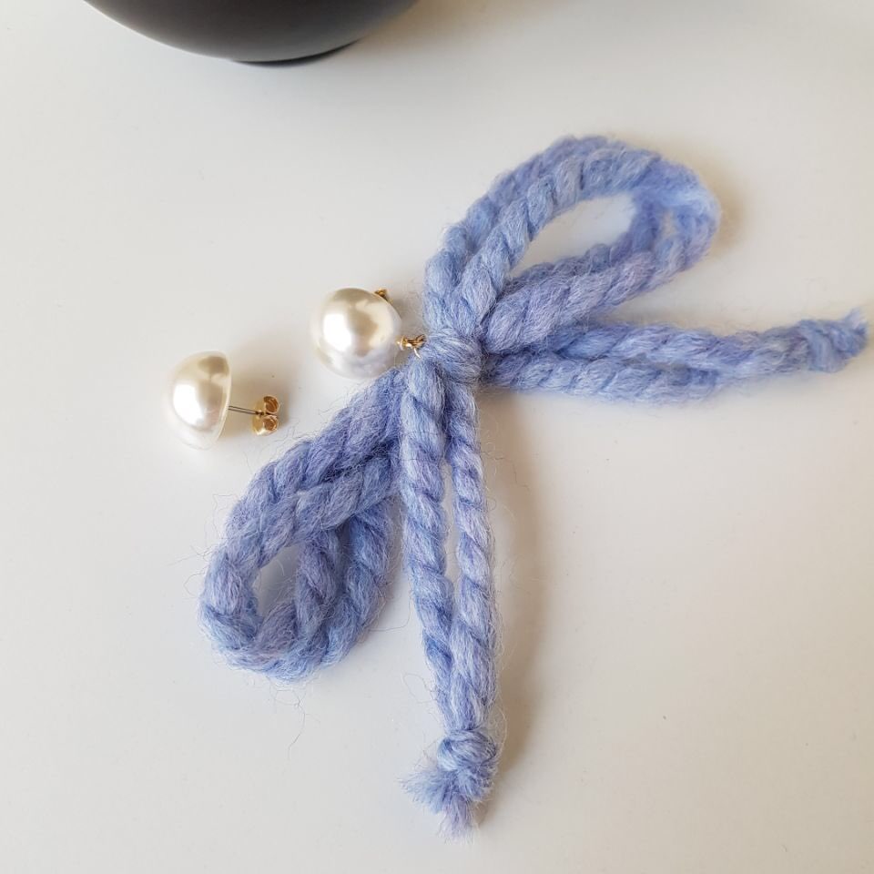 Nat Pearl Ribbon Uncut Drop Earrings 4color Unbala