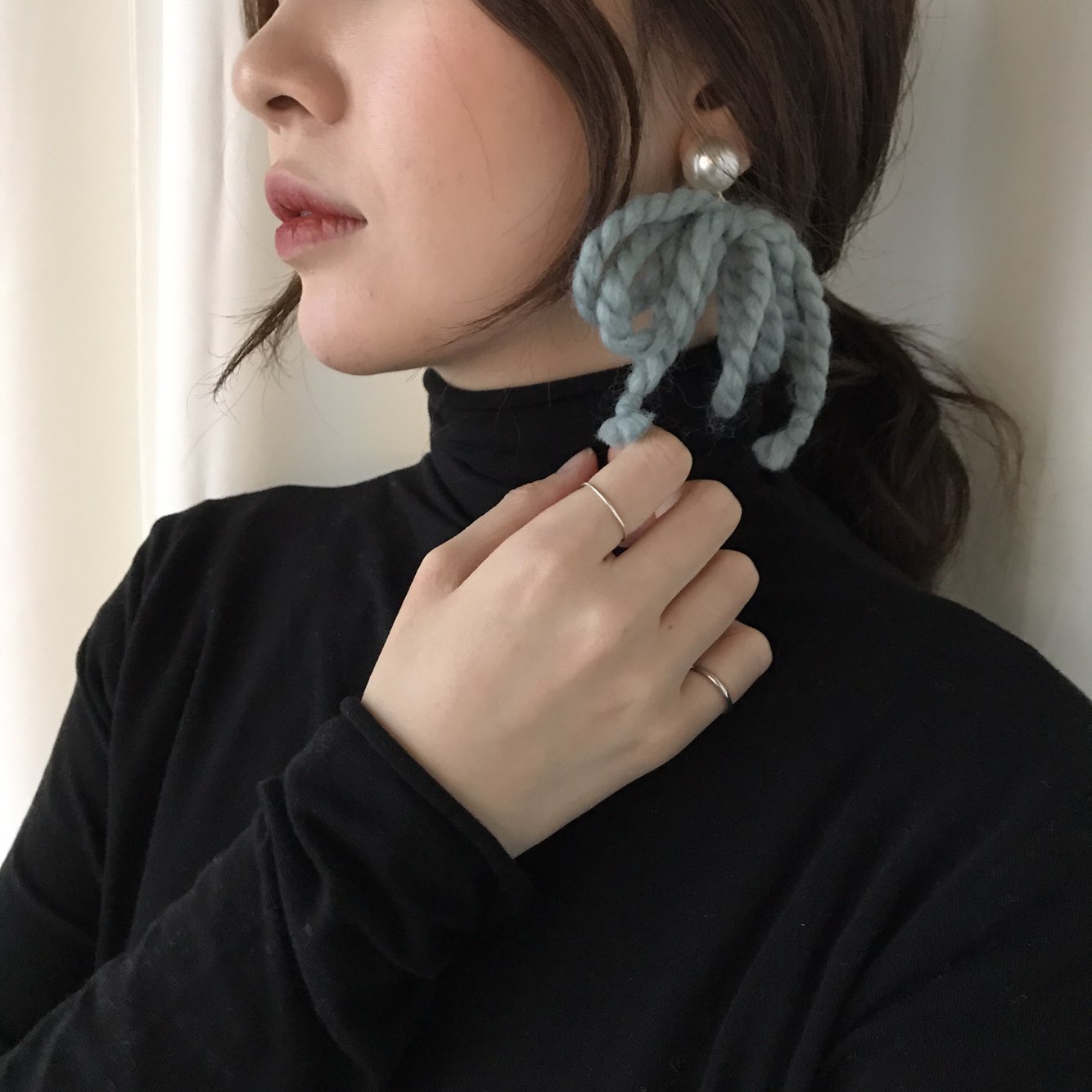 Nat Pearl Ribbon Uncut Drop Earrings 4color Unbala