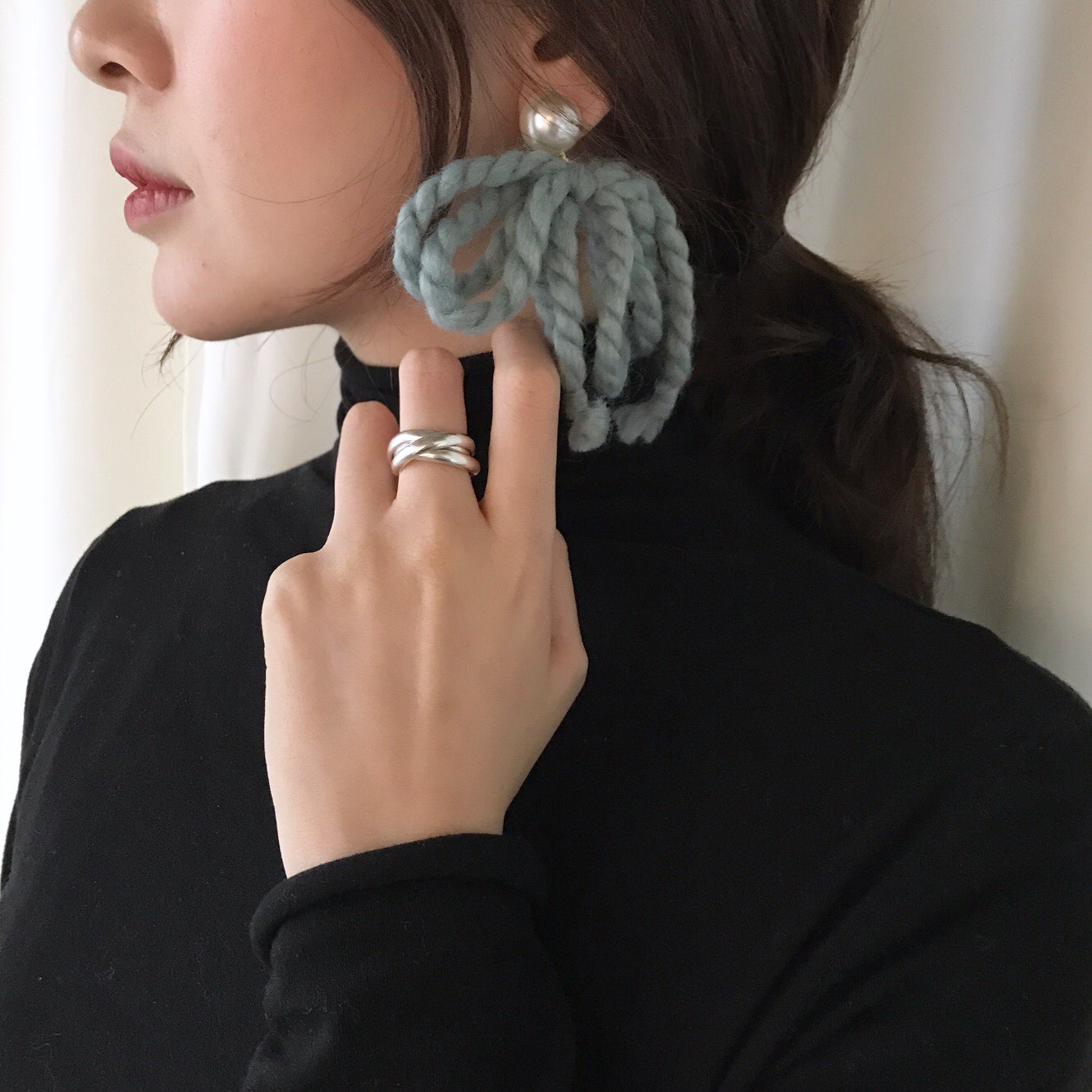 Nat Pearl Ribbon Uncut Drop Earrings 4color Unbala