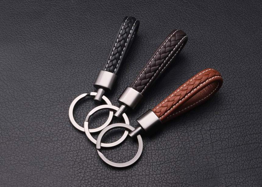 Initial Engraved Leather Keychain Car Keyring Clas