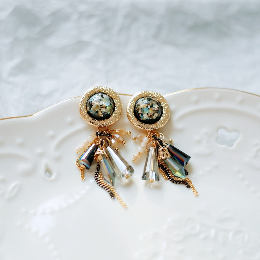 Bronze Mother-of-Pearl Ball Beads Earrings Vivid U