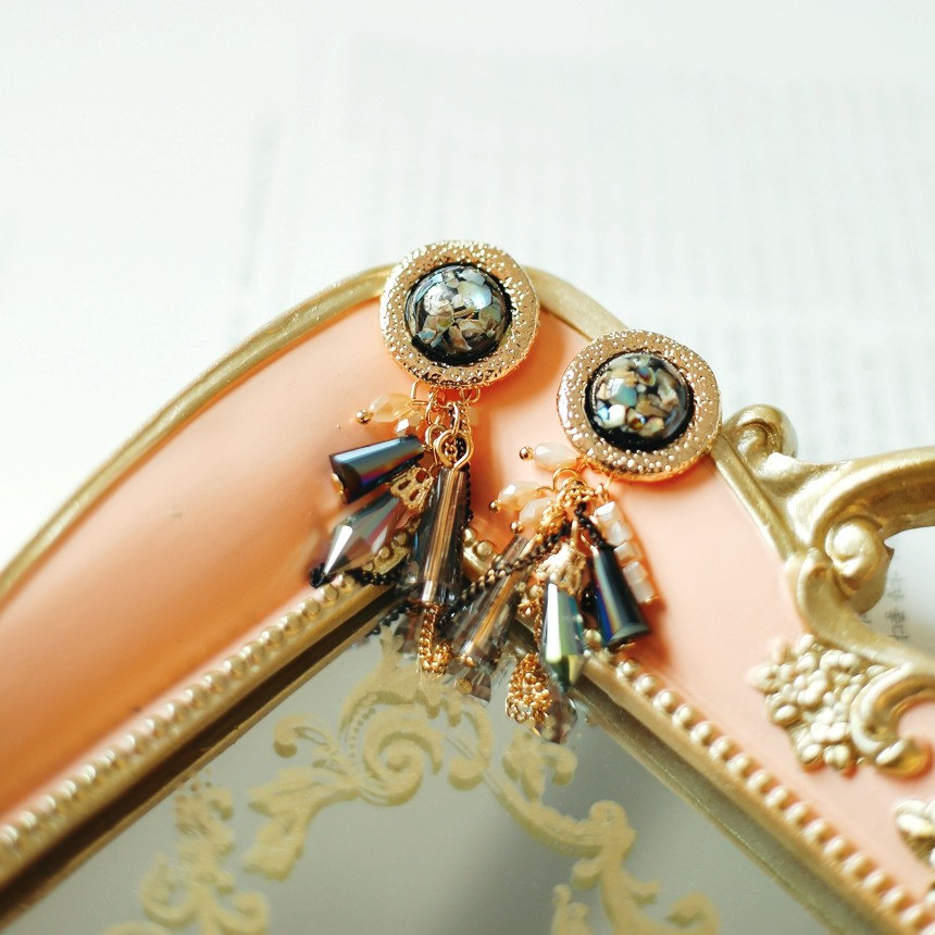 Bronze Mother-of-Pearl Ball Beads Earrings Vivid U