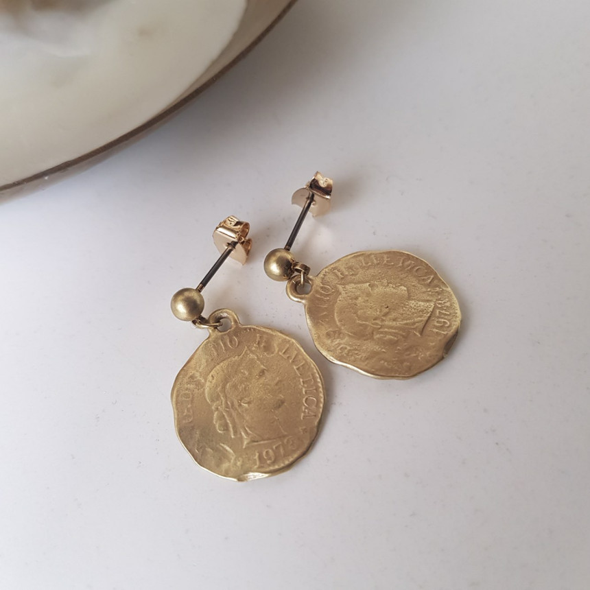 Vintage coin antique drop earrings 2color minimali