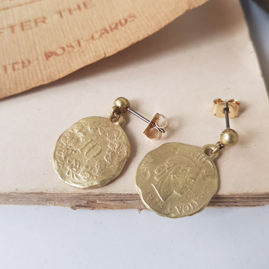 Vintage coin antique drop earrings 2color minimali