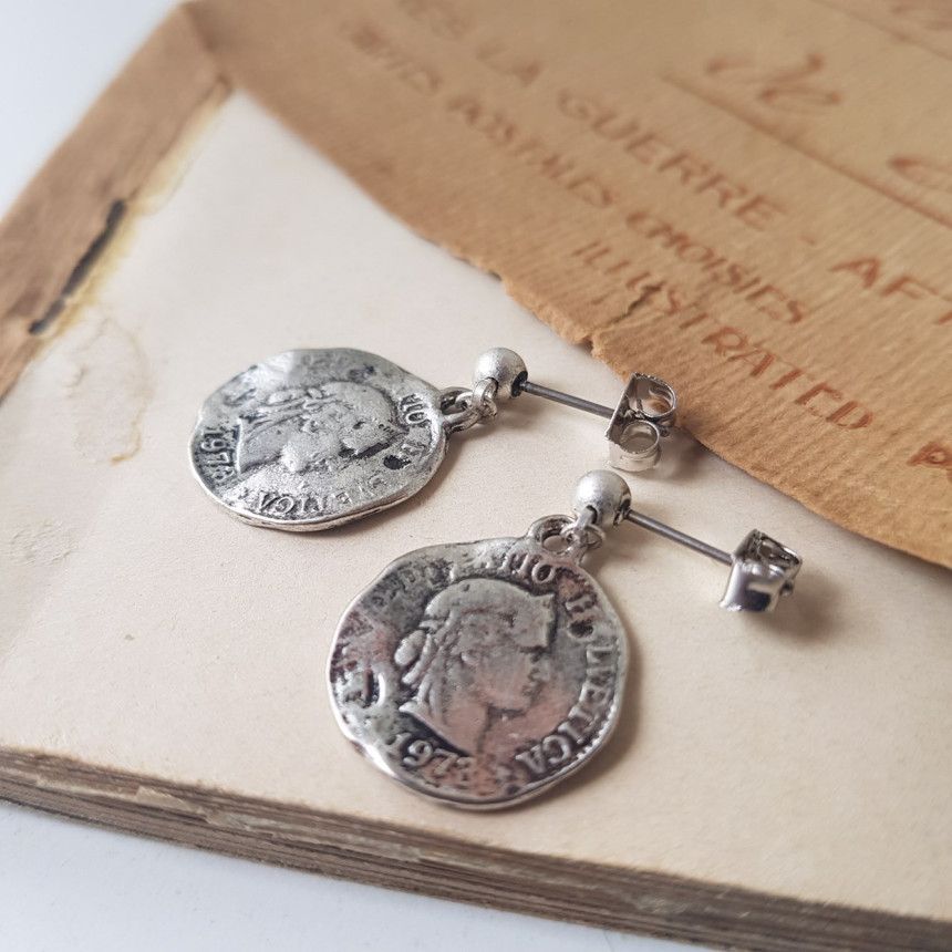 Vintage coin antique drop earrings 2color minimali