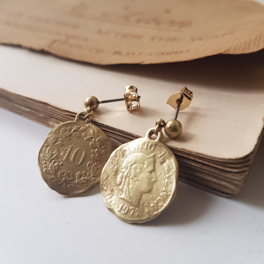 Vintage coin antique drop earrings 2color minimali