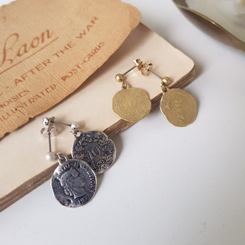 Vintage coin antique drop earrings 2color minimali