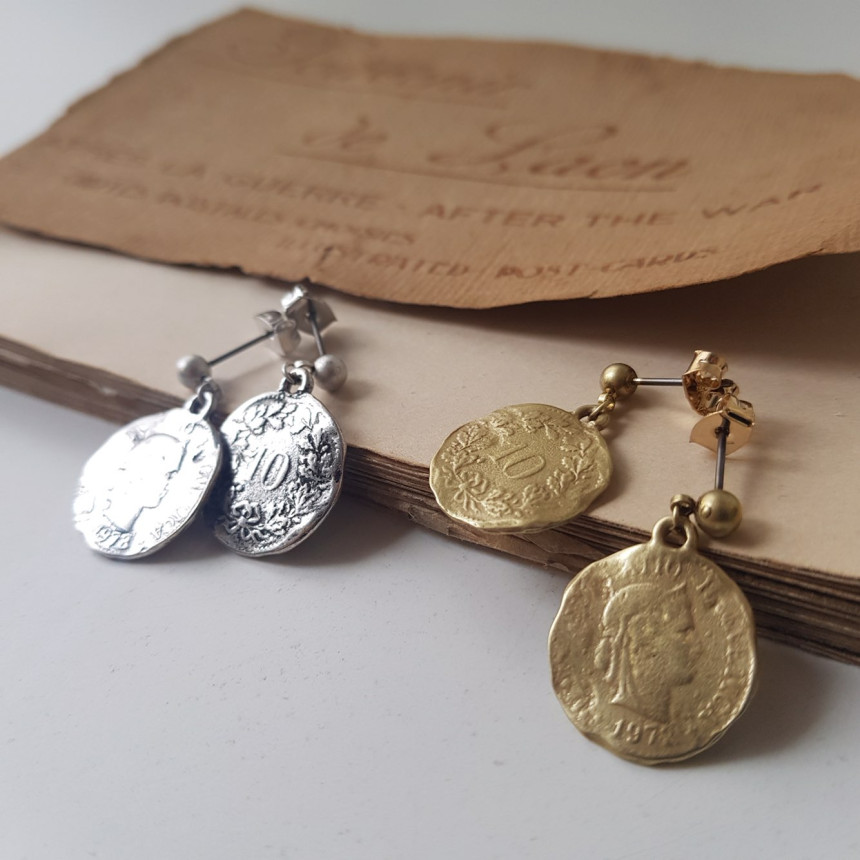 Vintage coin antique drop earrings 2color minimali