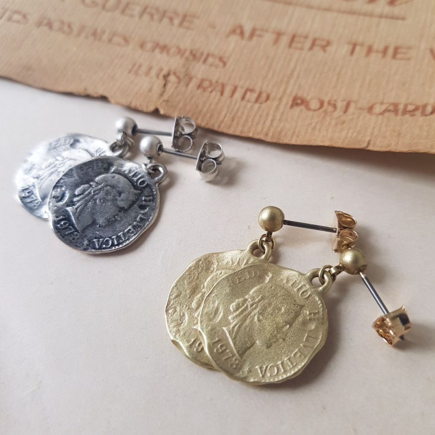 Vintage coin antique drop earrings 2color minimali