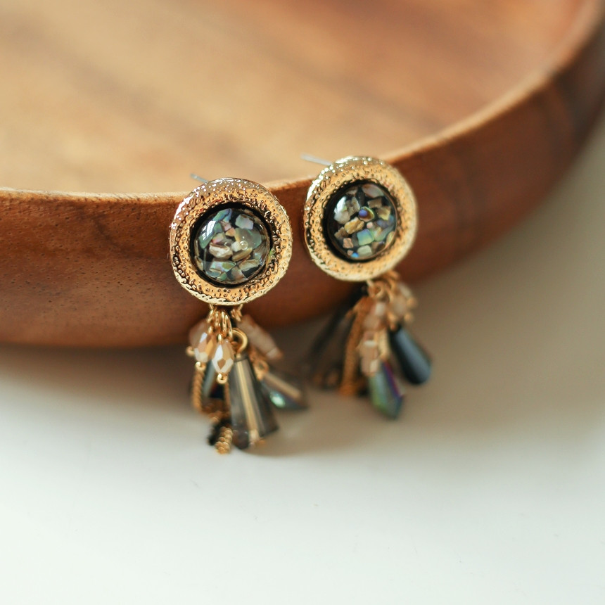 Bronze Mother-of-Pearl Ball Beads Earrings Vivid U