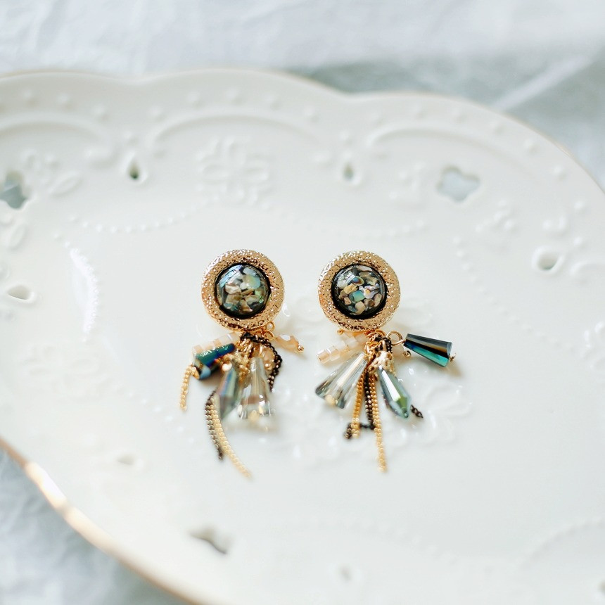 Bronze Mother-of-Pearl Ball Beads Earrings Vivid U