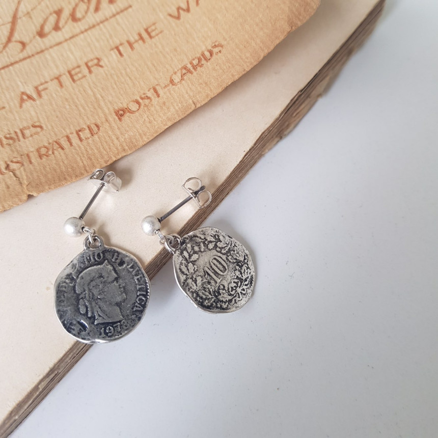 Vintage coin antique drop earrings 2color minimali