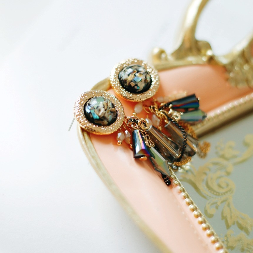 Bronze Mother-of-Pearl Ball Beads Earrings Vivid U