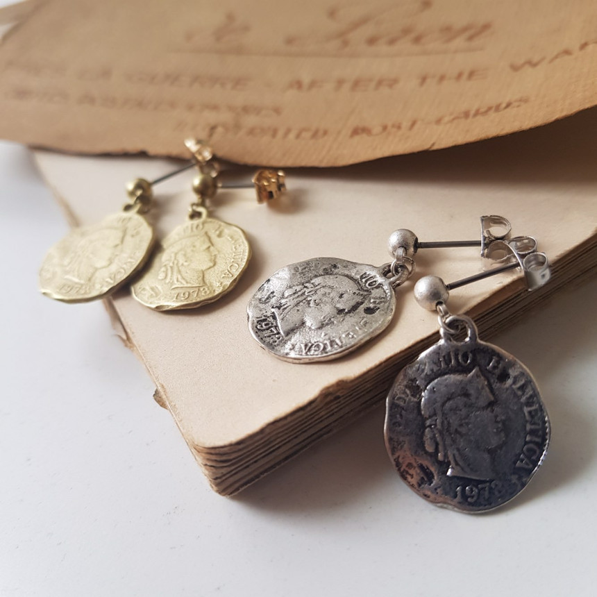 Vintage coin antique drop earrings 2color minimali