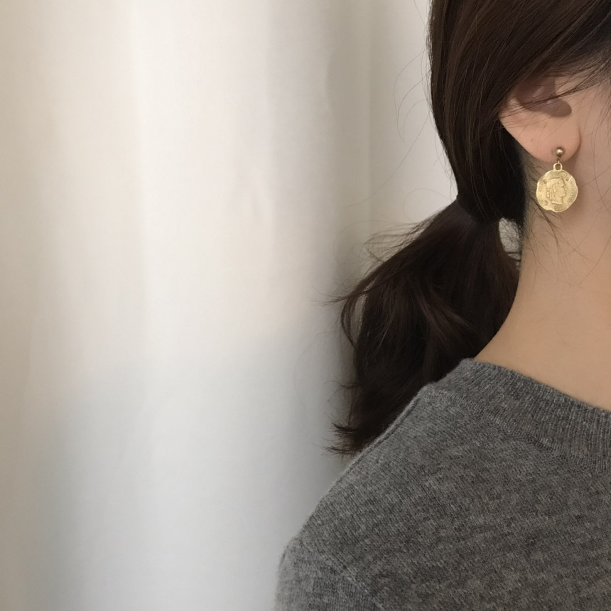Vintage coin antique drop earrings 2color minimali