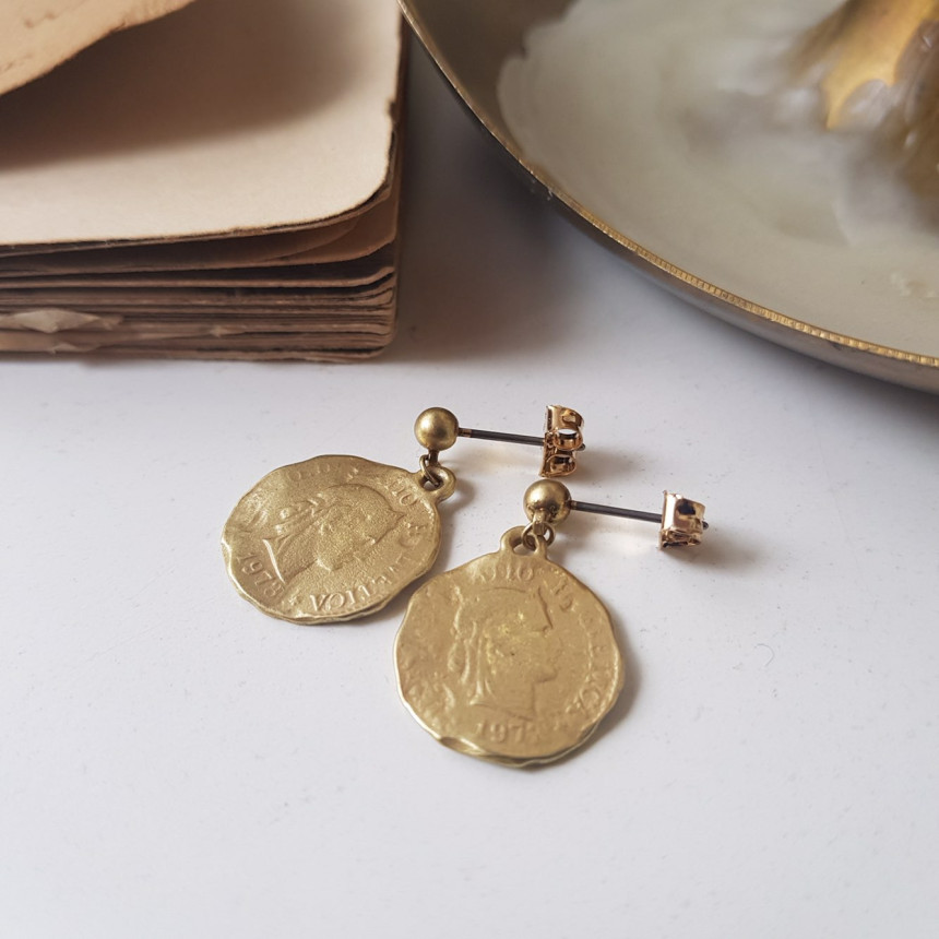 Vintage coin antique drop earrings 2color minimali