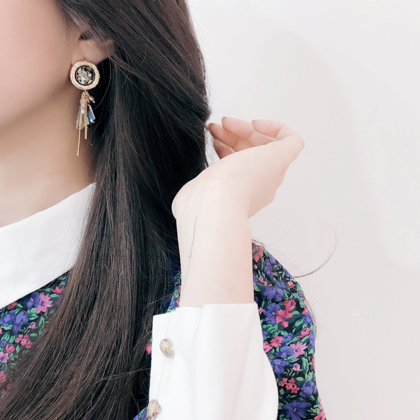 Bronze Mother-of-Pearl Ball Beads Earrings Vivid U