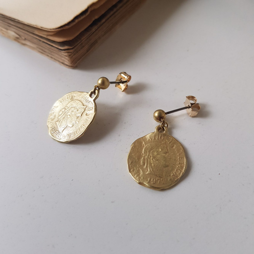 Vintage coin antique drop earrings 2color minimali